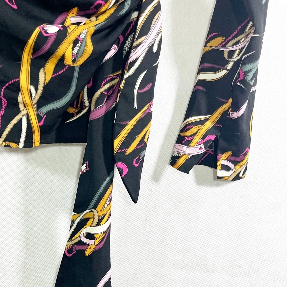 NIne West Equestrian Belt Print Wrap Top Size Small - Picture 5 of 6